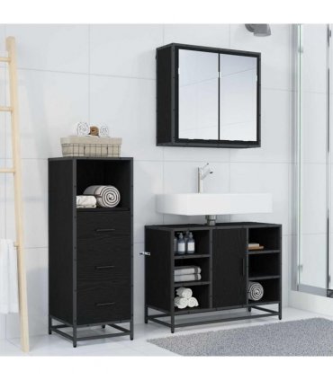 vidaXL Bathroom Furniture Set 3 pcs Black Oak Engineered Wood — V0671985472