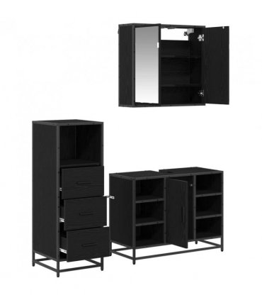 vidaXL Bathroom Furniture Set 3 pcs Black Oak Engineered Wood — V0671985472