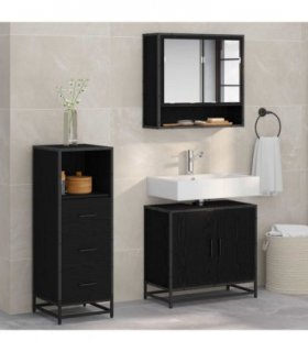 vidaXL Bathroom Furniture Set 3 pcs Black Oak Engineered Wood — V0671985474
