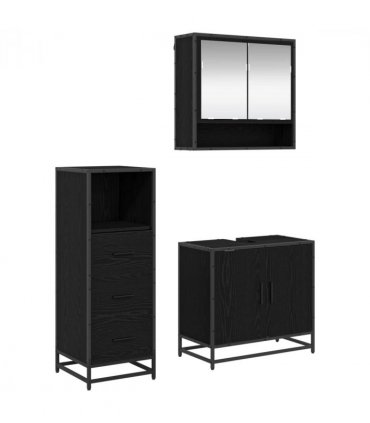 vidaXL Bathroom Furniture Set 3 pcs Black Oak Engineered Wood — V0671985474