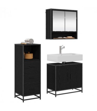 vidaXL Bathroom Furniture Set 3 pcs Black Oak Engineered Wood — V0671985474