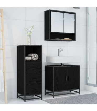 vidaXL Bathroom Furniture Set 3 pcs Black Oak Engineered Wood — V0671985474