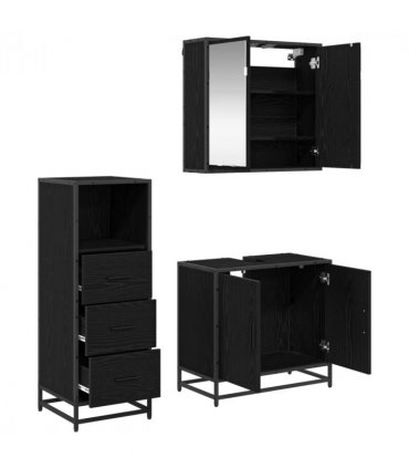 vidaXL Bathroom Furniture Set 3 pcs Black Oak Engineered Wood — V0671985474