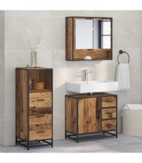 vidaXL Bathroom Furniture Set with Door 3 pcs Old Wood Engineered Wood — V0671985479