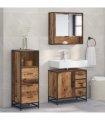 vidaXL Bathroom Furniture Set with Door 3 pcs Old Wood Engineered Wood — V0671985479