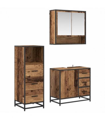 vidaXL Bathroom Furniture Set with Door 3 pcs Old Wood Engineered Wood — V0671985479