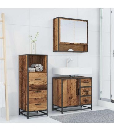 vidaXL Bathroom Furniture Set with Door 3 pcs Old Wood Engineered Wood — V0671985479