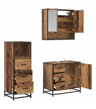 vidaXL Bathroom Furniture Set with Door 3 pcs Old Wood Engineered Wood — V0671985479