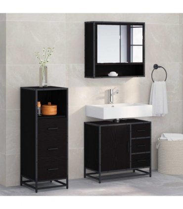vidaXL Bathroom Furniture Set 3 pcs Black Oak Engineered Wood — V0671985480