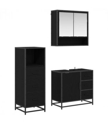 vidaXL Bathroom Furniture Set 3 pcs Black Oak Engineered Wood — V0671985480