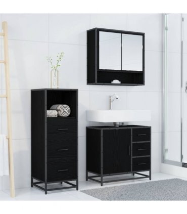 vidaXL Bathroom Furniture Set 3 pcs Black Oak Engineered Wood — V0671985480