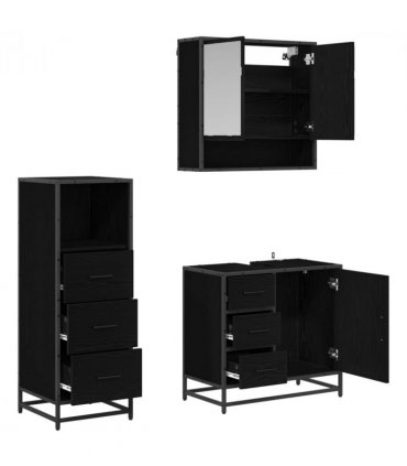 vidaXL Bathroom Furniture Set 3 pcs Black Oak Engineered Wood — V0671985480