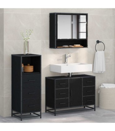 vidaXL Bathroom Furniture Set 3 pcs Black Oak Engineered Wood — V0671985481