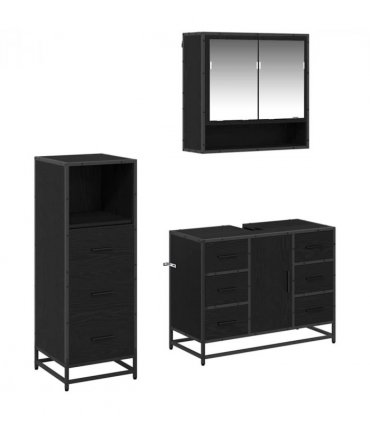 vidaXL Bathroom Furniture Set 3 pcs Black Oak Engineered Wood — V0671985481