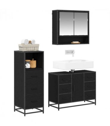 vidaXL Bathroom Furniture Set 3 pcs Black Oak Engineered Wood — V0671985481