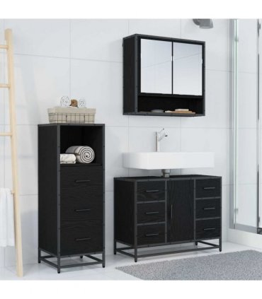 vidaXL Bathroom Furniture Set 3 pcs Black Oak Engineered Wood — V0671985481