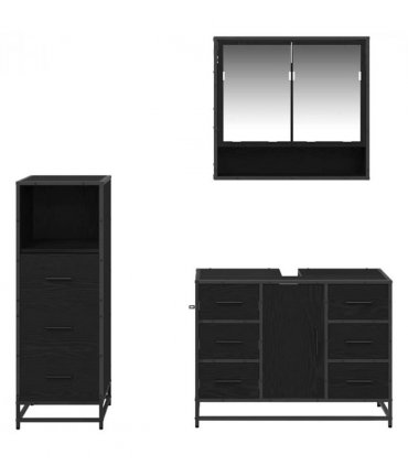 vidaXL Bathroom Furniture Set 3 pcs Black Oak Engineered Wood — V0671985481
