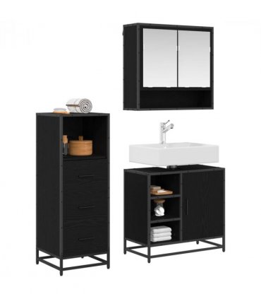 vidaXL Bathroom Furniture Set 3 pcs Black Oak Engineered Wood — V0671985482