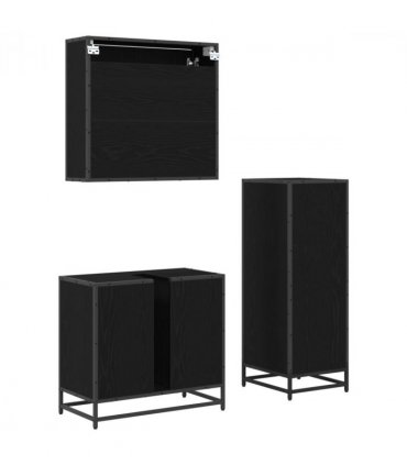 vidaXL Bathroom Furniture Set 3 pcs Black Oak Engineered Wood — V0671985482
