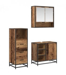 vidaXL Bathroom Furniture Set with Door 3 pcs Old Wood Engineered Wood — V0671985483