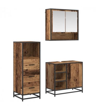 vidaXL Bathroom Furniture Set with Door 3 pcs Old Wood Engineered Wood — V0671985483