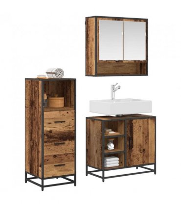 vidaXL Bathroom Furniture Set with Door 3 pcs Old Wood Engineered Wood — V0671985483