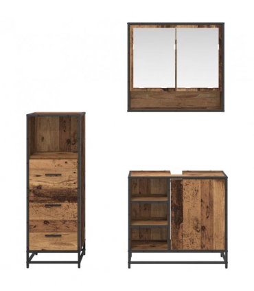 vidaXL Bathroom Furniture Set with Door 3 pcs Old Wood Engineered Wood — V0671985483