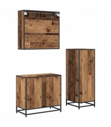 vidaXL Bathroom Furniture Set with Door 3 pcs Old Wood Engineered Wood — V0671985483