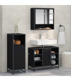 vidaXL Bathroom Furniture Set 3 pcs Black Oak Engineered Wood — V0671985486