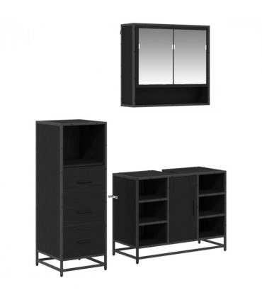 vidaXL Bathroom Furniture Set 3 pcs Black Oak Engineered Wood — V0671985486