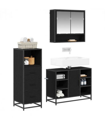 vidaXL Bathroom Furniture Set 3 pcs Black Oak Engineered Wood — V0671985486