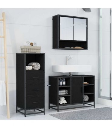 vidaXL Bathroom Furniture Set 3 pcs Black Oak Engineered Wood — V0671985486