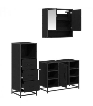 vidaXL Bathroom Furniture Set 3 pcs Black Oak Engineered Wood — V0671985486