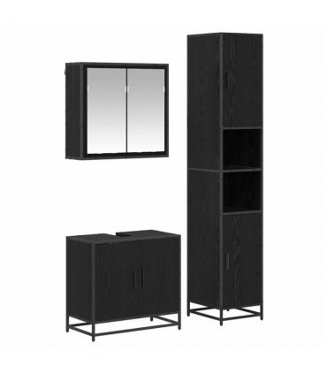 vidaXL Bathroom Furniture Set 3 pcs Black Oak Engineered Wood — V0671985490