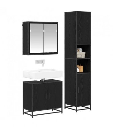 vidaXL Bathroom Furniture Set 3 pcs Black Oak Engineered Wood — V0671985490