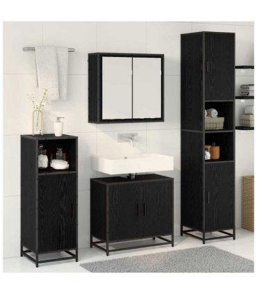 vidaXL Bathroom Furniture Set 3 pcs Black Oak Engineered Wood — V0671985490