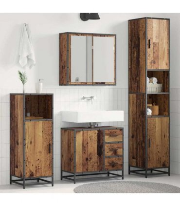 vidaXL Bathroom Furniture Set with Door 3 pcs Old Wood Engineered Wood — V0671985494