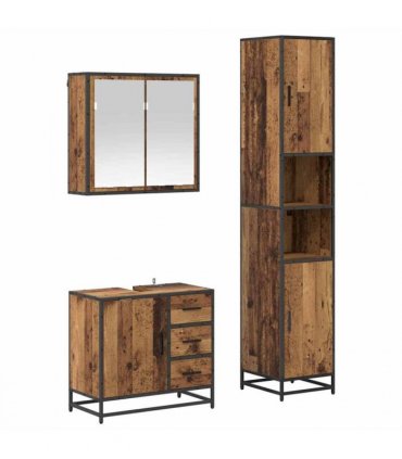 vidaXL Bathroom Furniture Set with Door 3 pcs Old Wood Engineered Wood — V0671985494