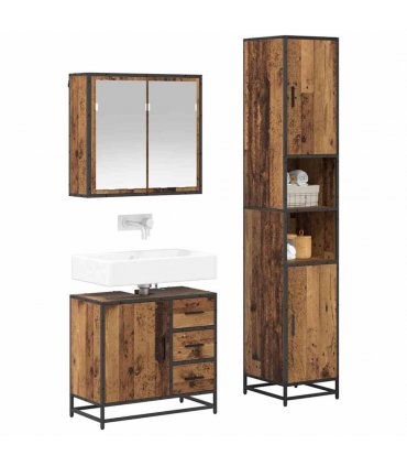 vidaXL Bathroom Furniture Set with Door 3 pcs Old Wood Engineered Wood — V0671985494