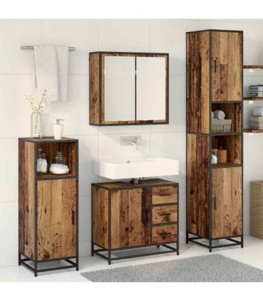 vidaXL Bathroom Furniture Set with Door 3 pcs Old Wood Engineered Wood — V0671985494