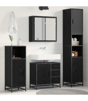 vidaXL Bathroom Furniture Set 3 pcs Black Oak Engineered Wood — V0671985495