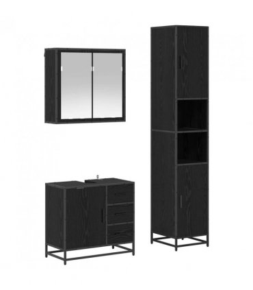 vidaXL Bathroom Furniture Set 3 pcs Black Oak Engineered Wood — V0671985495