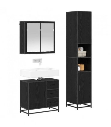 vidaXL Bathroom Furniture Set 3 pcs Black Oak Engineered Wood — V0671985495