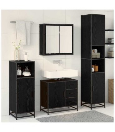 vidaXL Bathroom Furniture Set 3 pcs Black Oak Engineered Wood — V0671985495