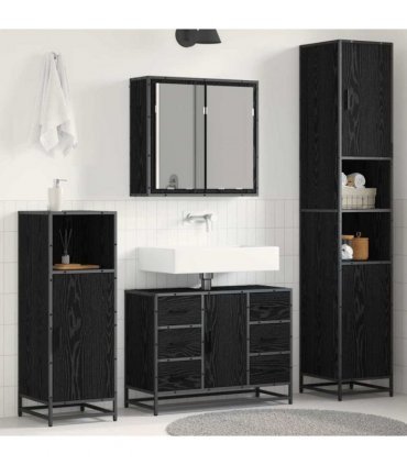 vidaXL Bathroom Furniture Set 3 pcs Black Oak Engineered Wood — V0671985496