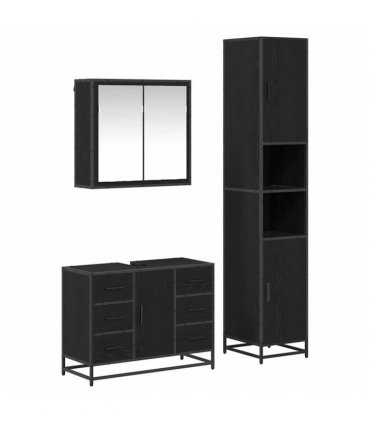 vidaXL Bathroom Furniture Set 3 pcs Black Oak Engineered Wood — V0671985496