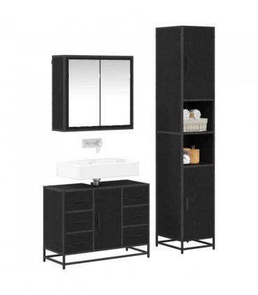 vidaXL Bathroom Furniture Set 3 pcs Black Oak Engineered Wood — V0671985496
