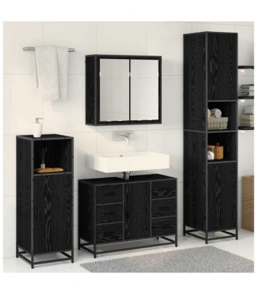 vidaXL Bathroom Furniture Set 3 pcs Black Oak Engineered Wood — V0671985496