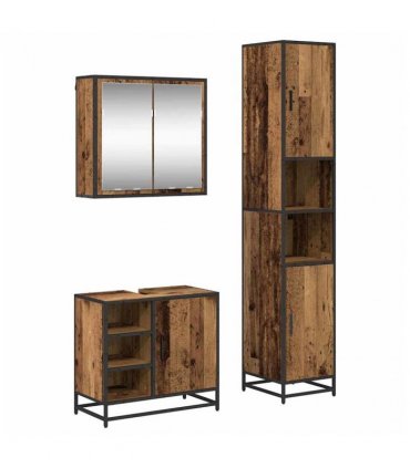 vidaXL Bathroom Furniture Set with Door 3 pcs Old Wood Engineered Wood — V0671985498