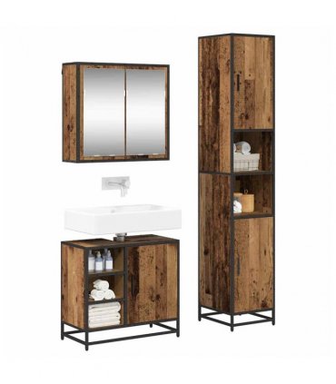 vidaXL Bathroom Furniture Set with Door 3 pcs Old Wood Engineered Wood — V0671985498